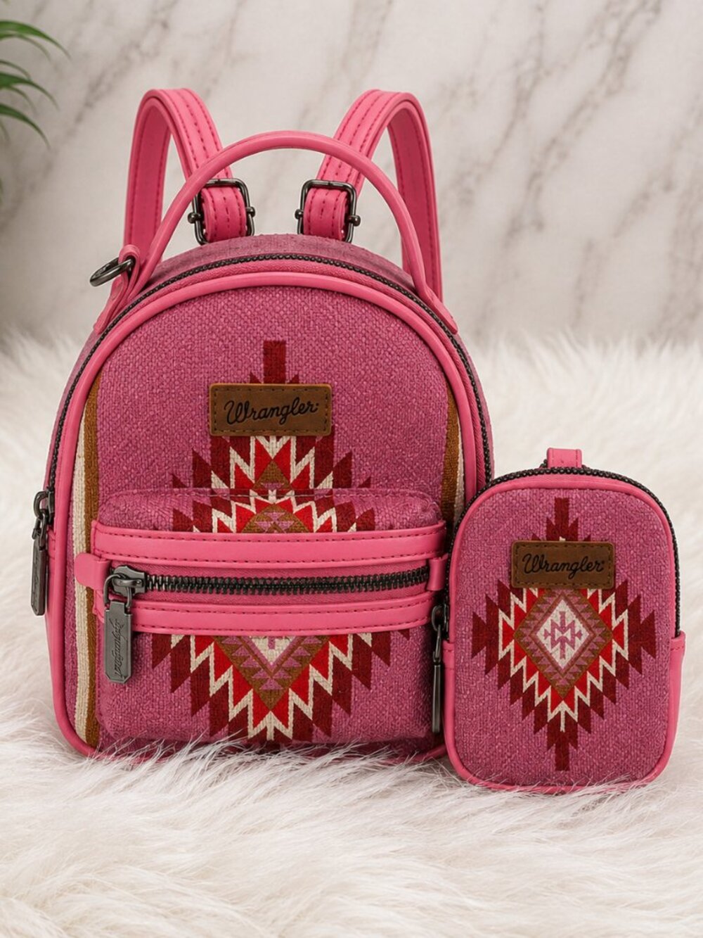 Wrangler Pink Aztec Mini Backpack with Matching Pouch